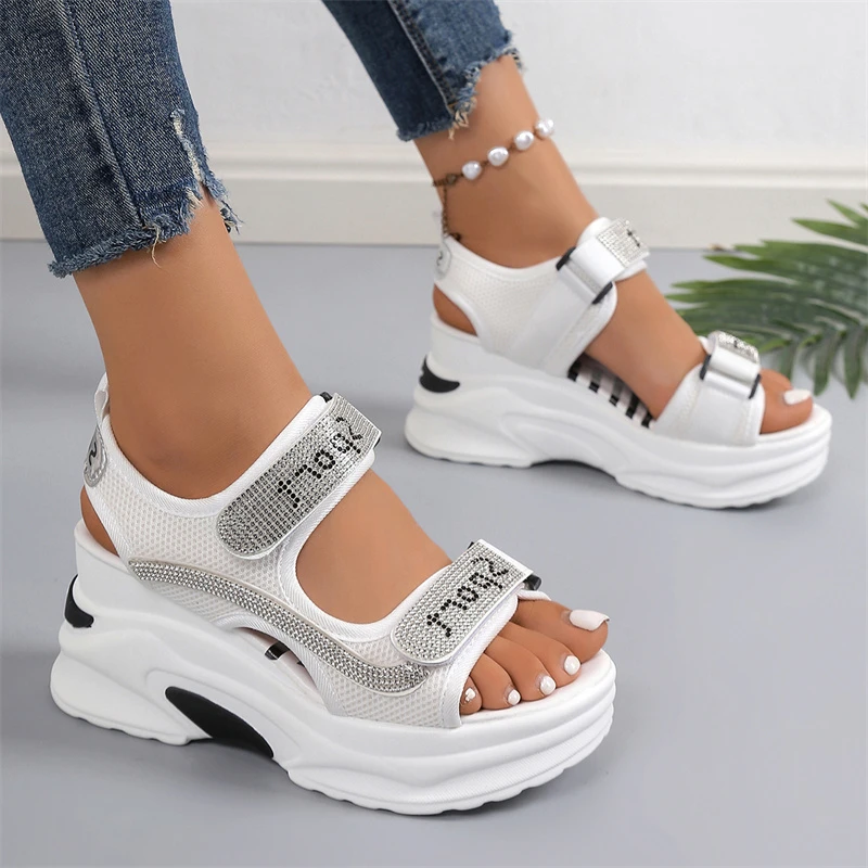 Римские летние женские пикантные новые прогулочные туфли на толстой подошве с