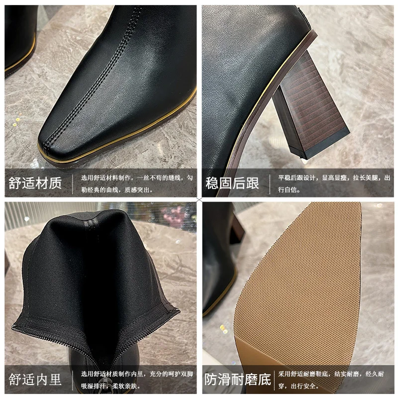 Fashion High Heel Short Boots Women Autumn and Winter Pointed Toe Women's Boots 2022 New Chesil Boots Women High Heels Zapatos