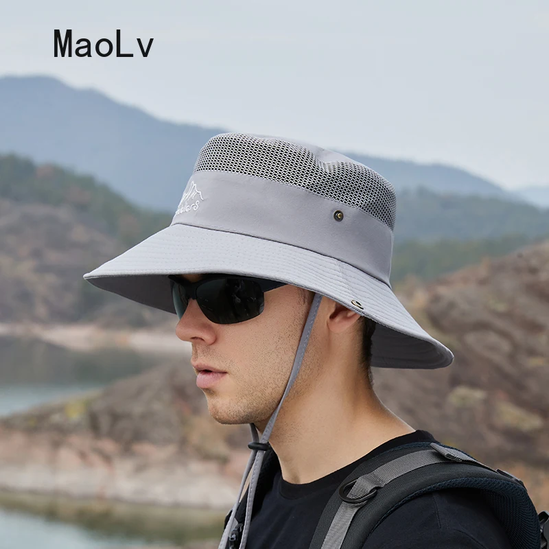 Summer Men Hat Anti-UV Bucket Hat Breathable Fisherman Hat Sun Hat Outdoor Fishing Travel Safari Beach Breathable Wide Brim Hat