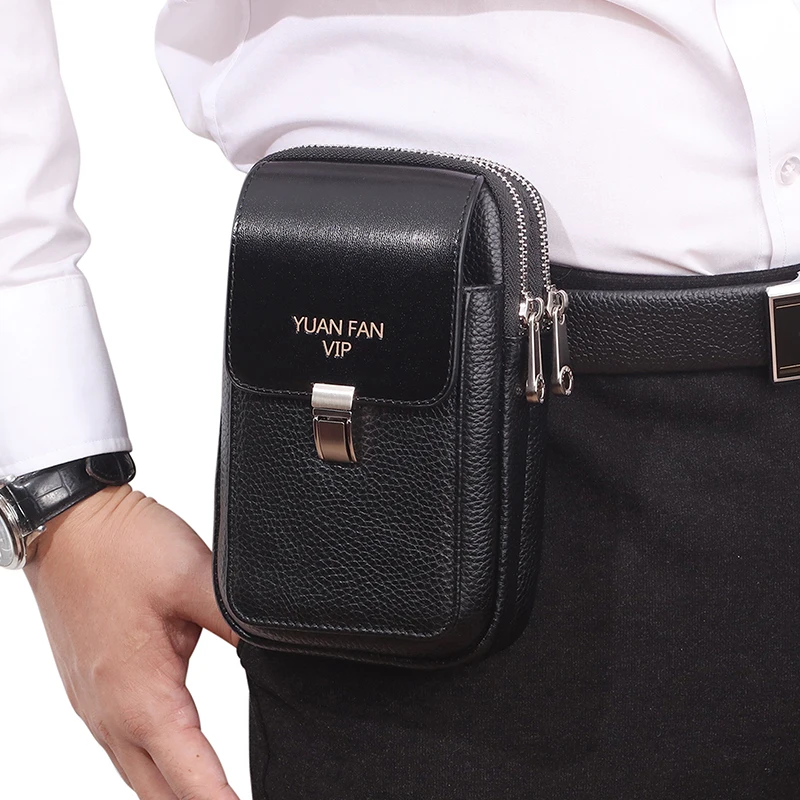 Вертикальная поясная сумка из натуральной кожи для мужчин кошелек телефона