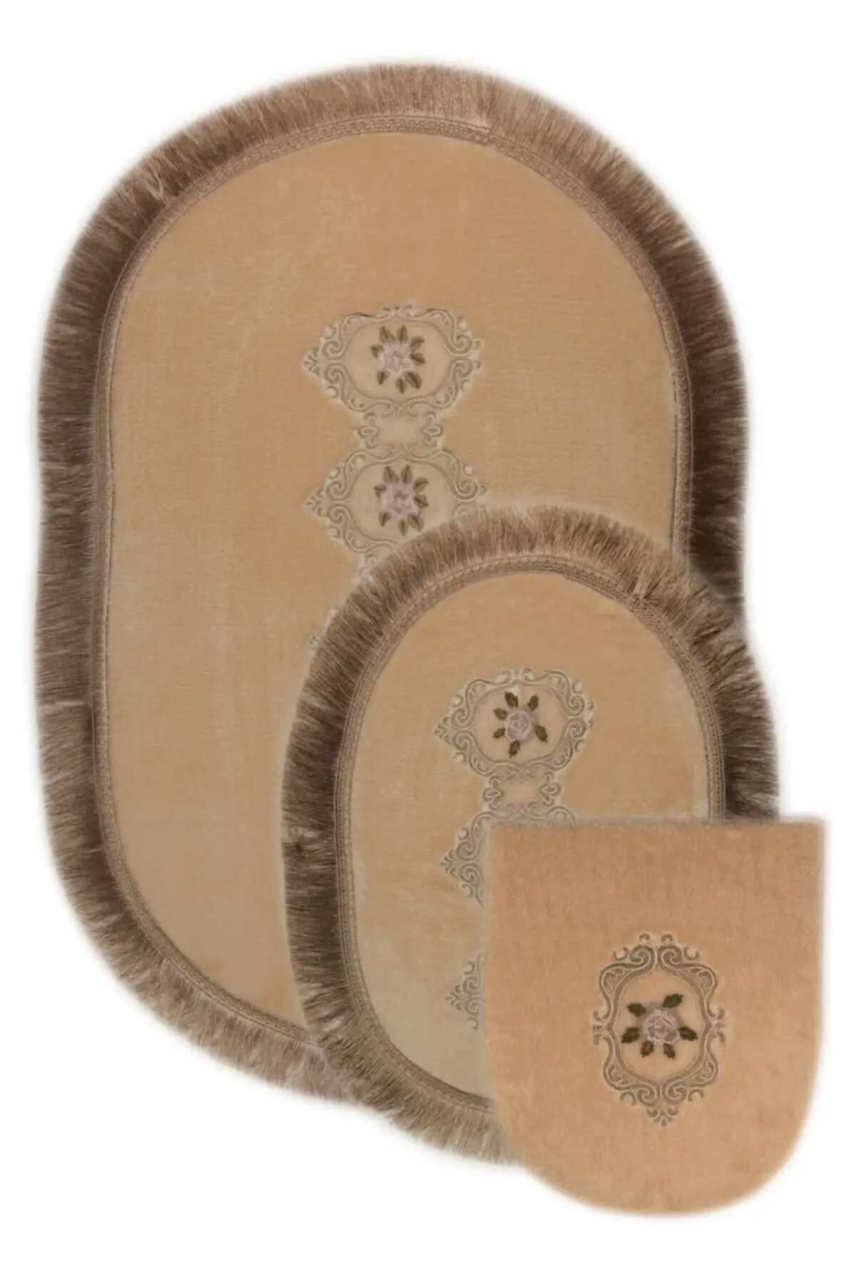 

Shems Mink 3 Lacy And Fringed Toilet Set Bath Carpet Mat 3-piece Cotton 100 Brown Non-Slip Base
