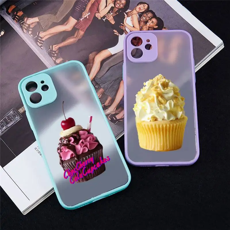 

Cupcake Food colorful cute Phone Case For iPhone 13 12 11 Mini Pro XR XS Max 7 8 Plus X Matte transparent blue Back Cover