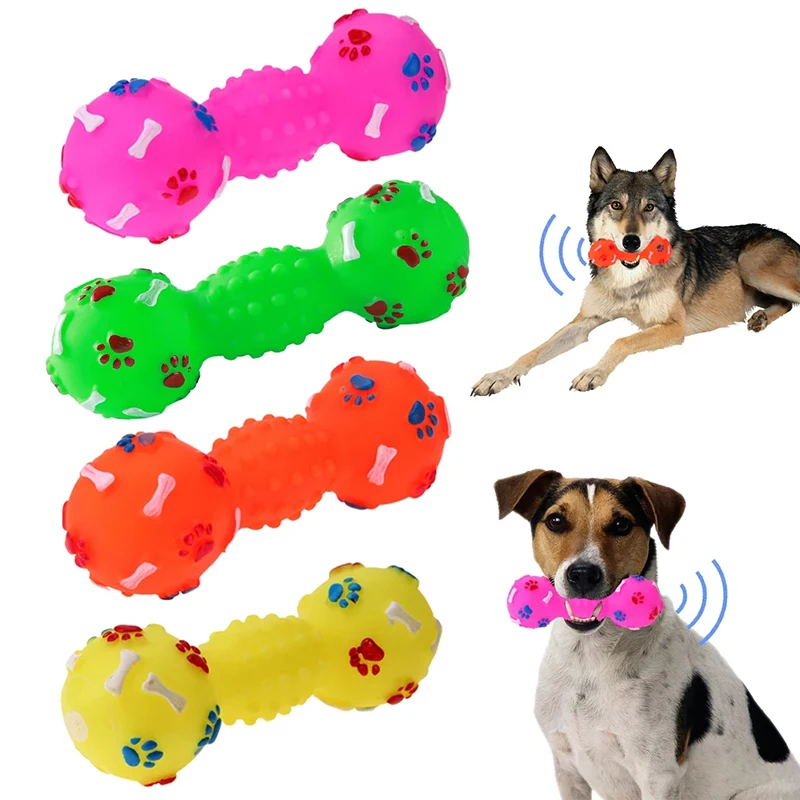 

Pet Dog Cat Dumbbell Chew Voicing Squeaky Toys Molar Bite Cleaning Teeth Safe For Household Puppy Entertainment Interactive Toy