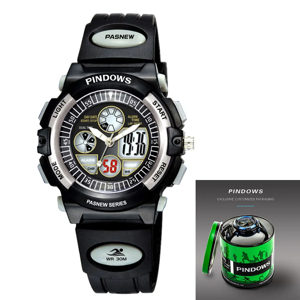 

PINDOWS Fashion Children Boys Girls Students Sports Watches Analog Quartz Digital Watch Multifunctional Military Watch