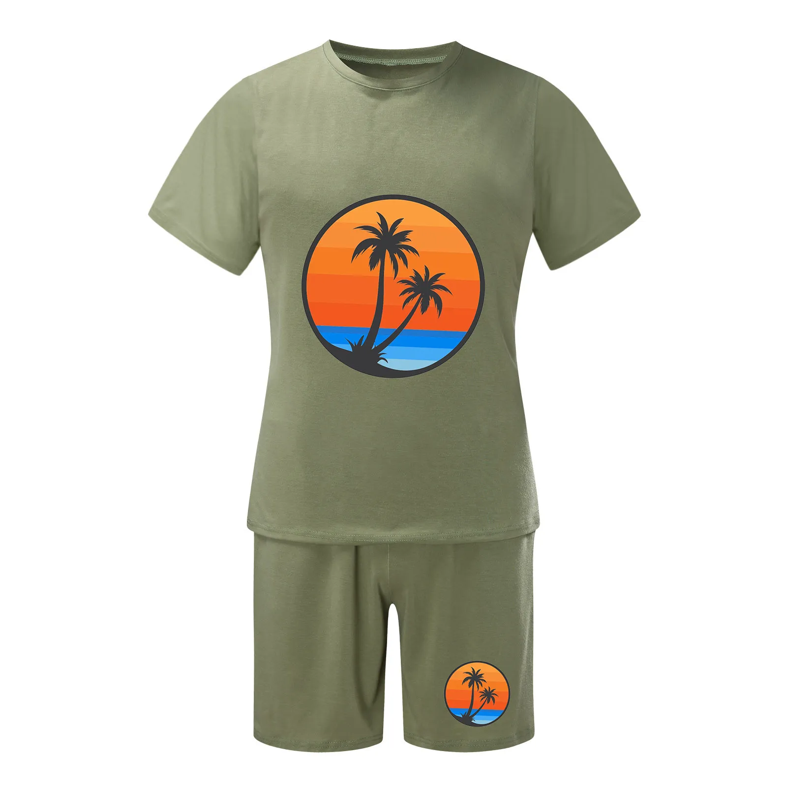 Male Hawaiian 2 Piece Set Coconut Tree Print Tops Quick Dry Shorts Men Sets Streetwear Ensemble Homme Dailywear Conjuntos