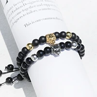bracelet men black healing balance beads stainless steel leopard prayer natural stone yoga bracelet for women