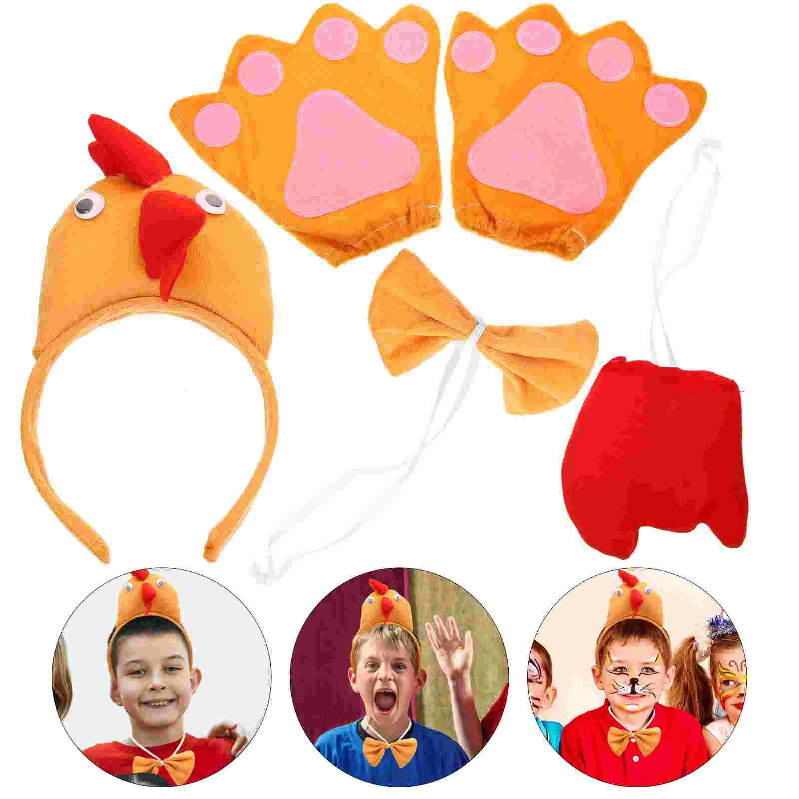 

Chicken Costume Headband Easter Party Bow Tie Animal Rooster Kids Cosplay Decorations Hairband Adults Set Chick Adult Hats Tail