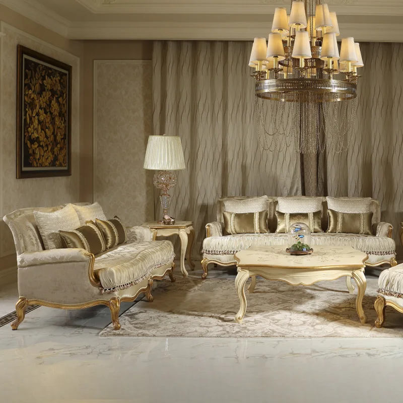 

Европейский диван из массива дерева для гостиной 123 комбинация французского роскошного резного журнального столика из ткани под заказ на мебель для виллы