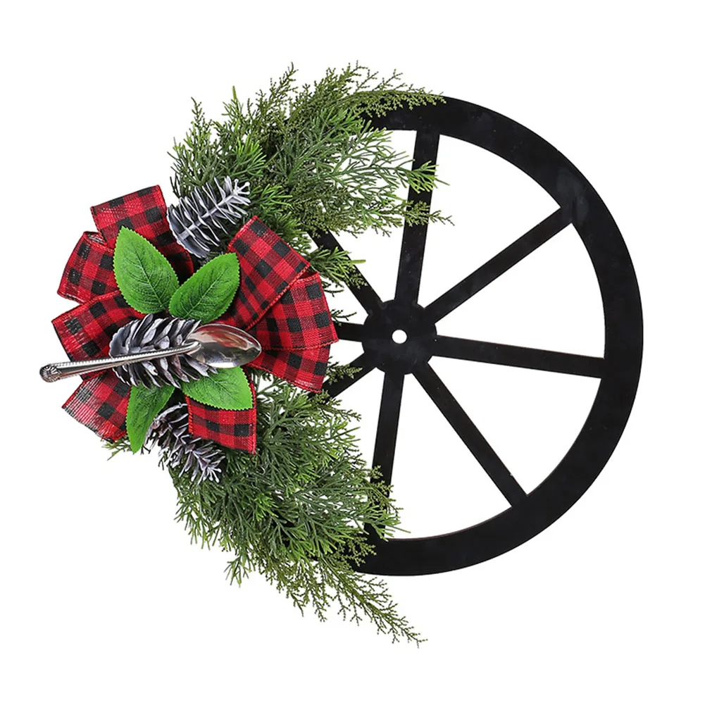 

Christmas Wreath Xmas Pinecone Spoon Wheel Garland 2024 New Year Front Door Wreath Hanging Bow Decoration Navidad Noel Natal
