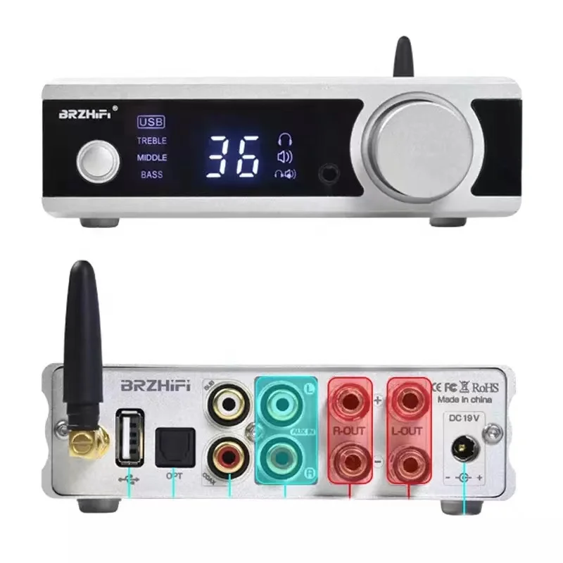 Усилитель звука 2*100W Bluetooth 5.0 QCC5125 с USB DAC ES9018K2M, Infenion MA12070 Class D, APTX-HD, LDAC и HiFi Power AMP.