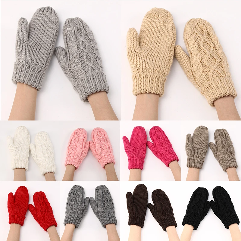

Women Stylish Twist Knitted Full Fingers Mittens Outdoor Warm Cycling Thickening Gloves Velvet Inside Crochet Mittens Guantes