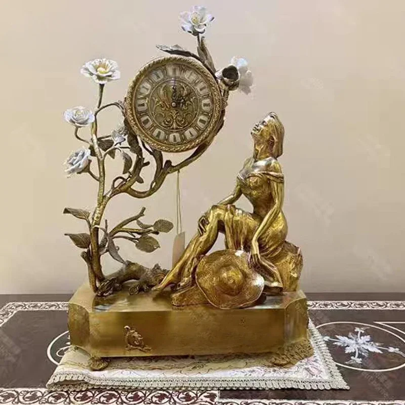 QUYANG Роскошный домашний декор антикварная скульптура слона настольные часы