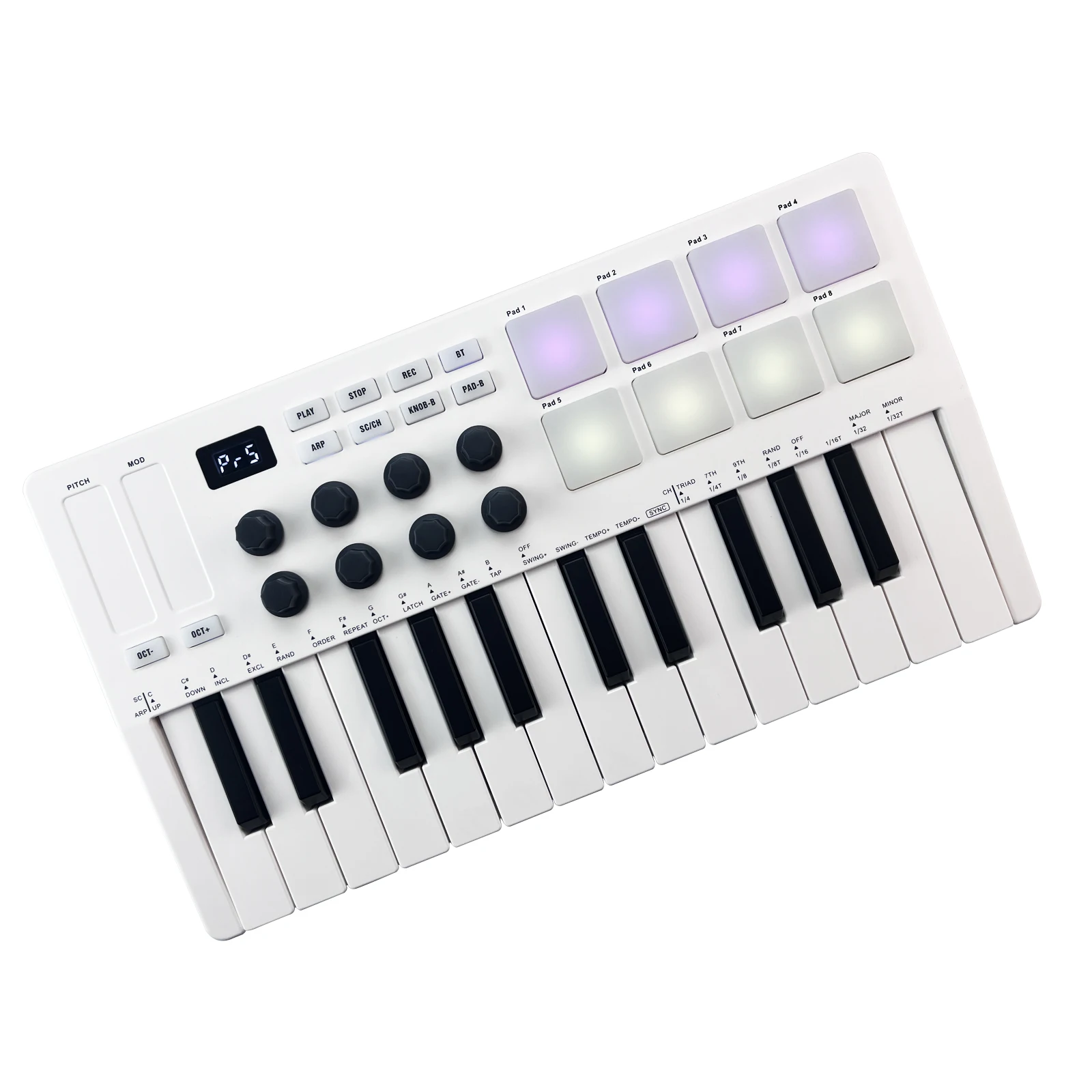 M-vave Mini 25 Keys Wireless / USB MIDI Keyboard Controller With 8 Backlit Drum Pads, 8 Knobs and 2 Touch Stripes SMK-25 enlarge