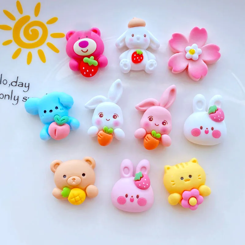 

10Pcs New Cute Mini Cartoon Animal / Flower Flat Back Resin Cabochons Hairpin DIY Jewelry Craft Decoration Accessories