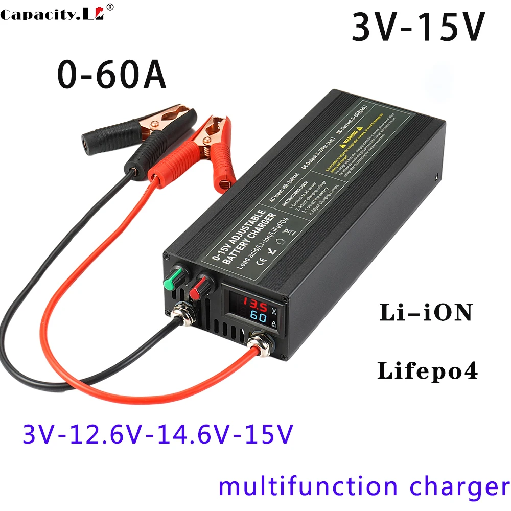 

12v 60A Lithium Battery Charger 85A Lifepo4 Battery Charger Adjustable Current Voltage 3S 4S 12.6v 14.6v Battery Adapter