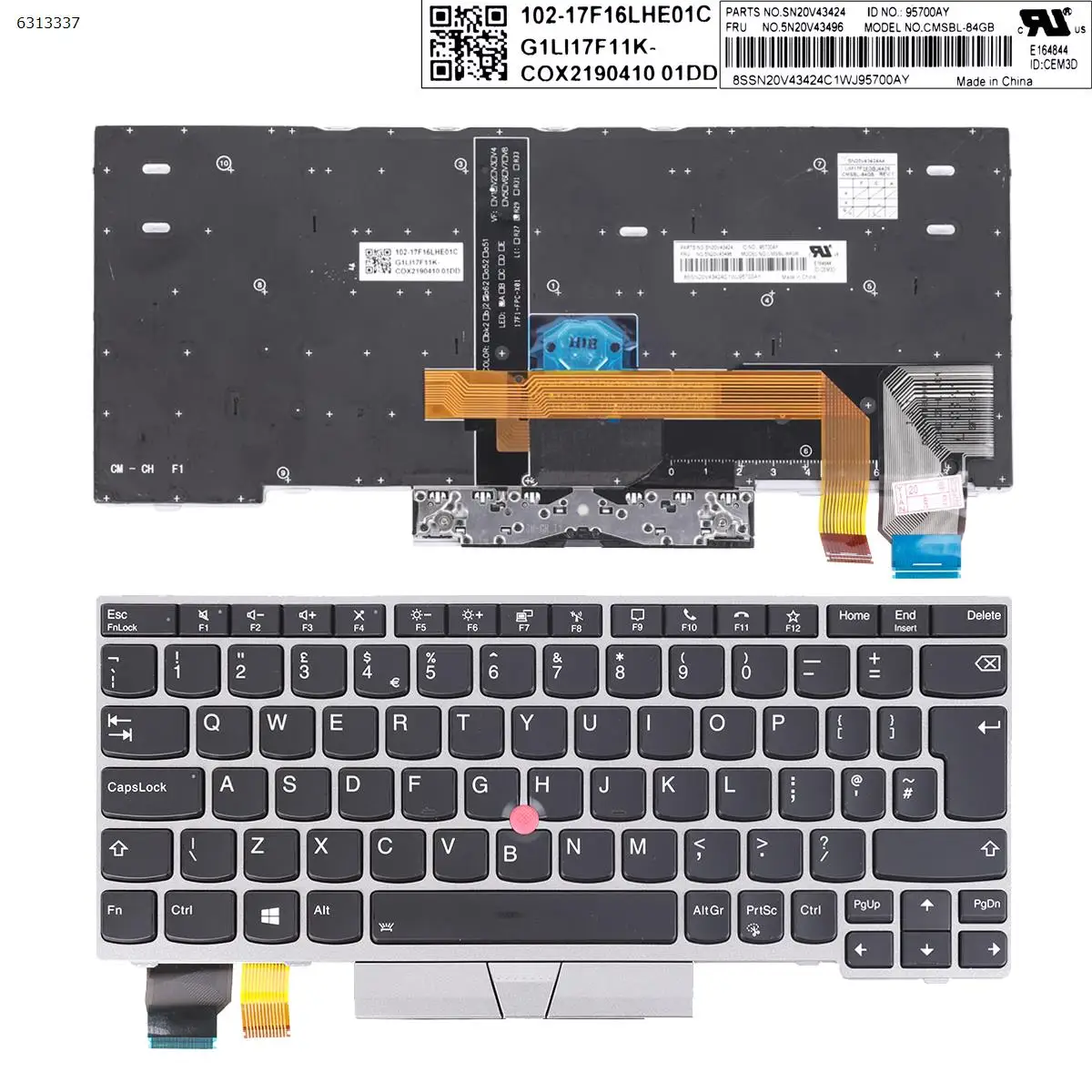 

UK Laptop Keyboard for Lenovo ThinkPad X280 A285 X395 X390 L13 Yoga L13 SILVER FRAME BLACK with point backlit