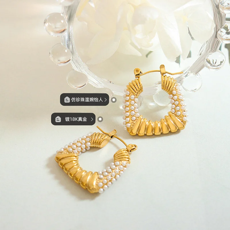 

Minar Wholesale Chunky U Shape Hoop Earrings for Women 18K Gold Plated Stainless Steel Simulated Pearl Earring Oorbellen 2022