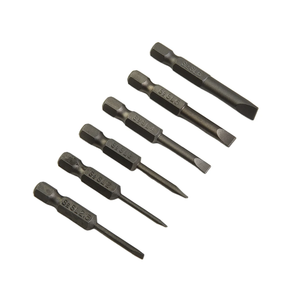 

6-piece Flat-blade Electric Screwdriver Bit 50mm Length, 6.35mm / 1/4 In Hexagon, Nib Size 2mm/2.5mm/3mm/4mm/5mm/6mm