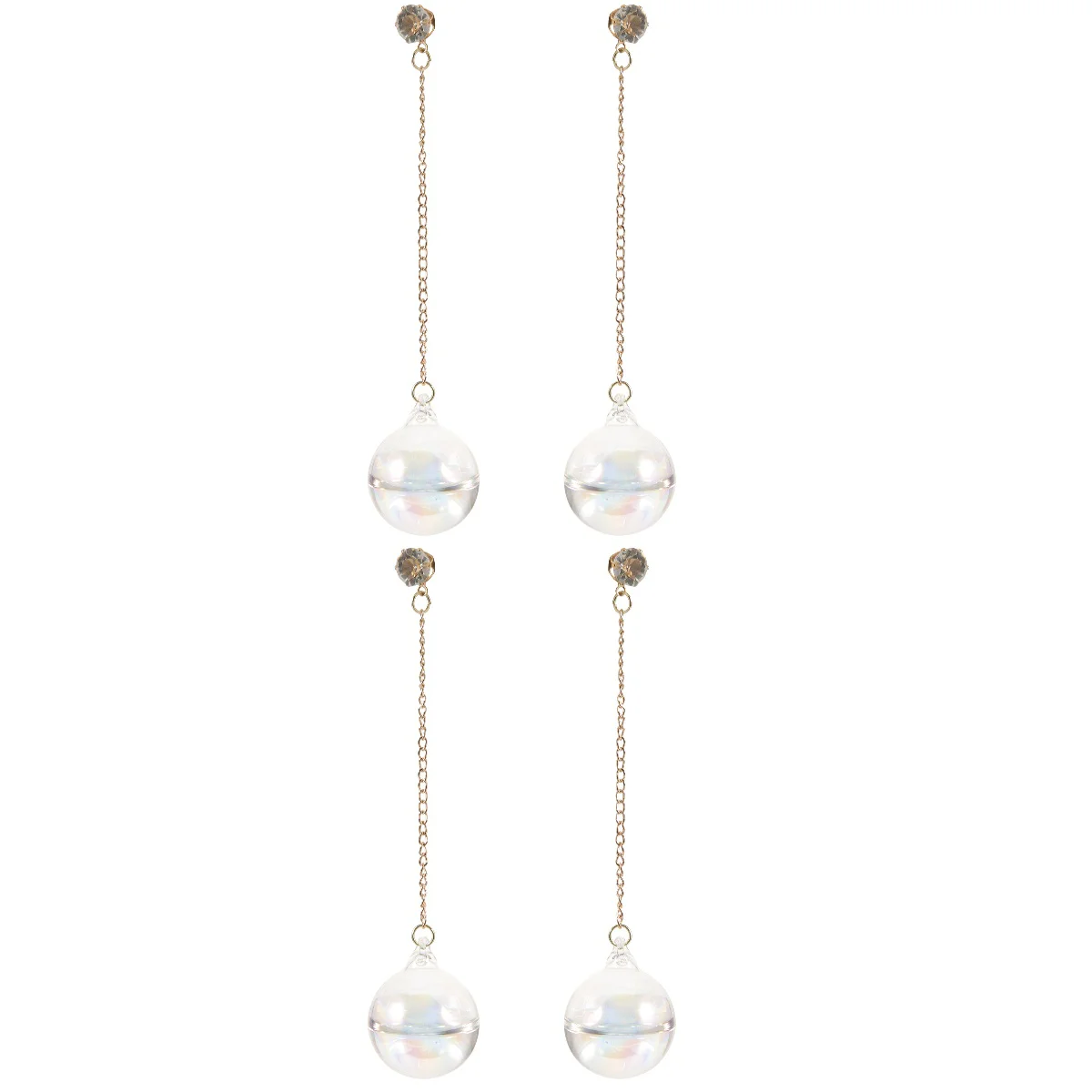 

2 Pairs Transparent Water Earrings Dangle Girl Ladies Glass Ball Chain Drop Miss Lugs Women