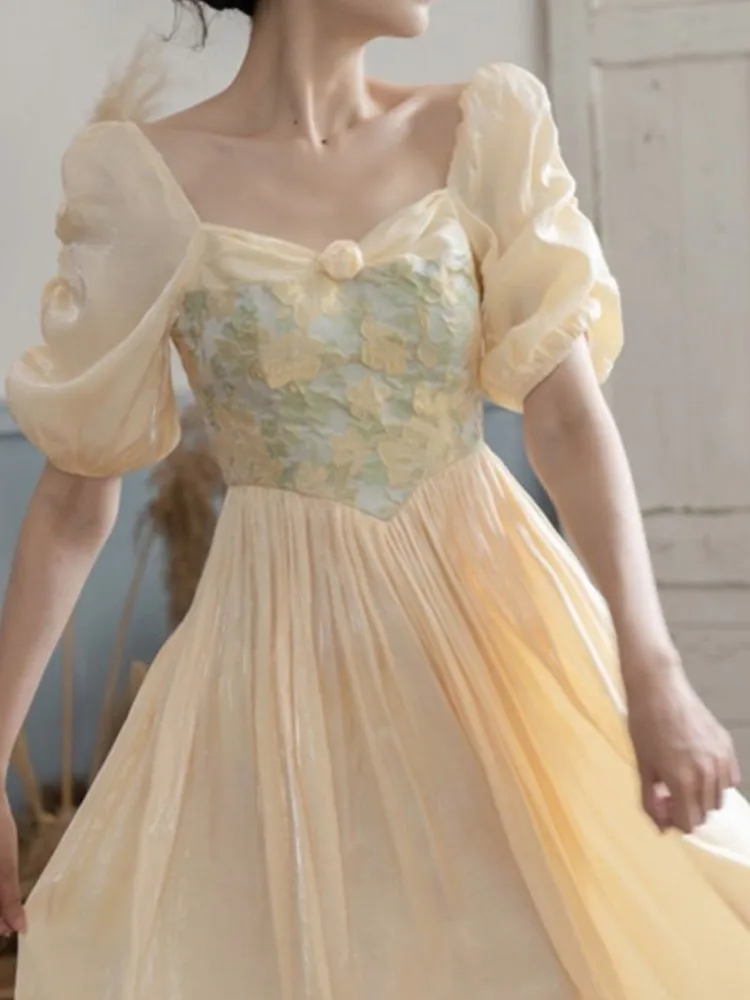 

2022 New Fashion Women Summer France Elegant Puff Sleeve Dresses Female Evening Party Dress Sweet Princess A-line Fairy Dress