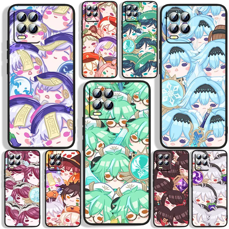 

Genshin anime character Phone Case For OPPO Realme C2 C3 C11 C20 C21 C21Y Q3S Q5i X2 X3 Neo2 GT2 GT Neo3 Black Funda Cover Soft