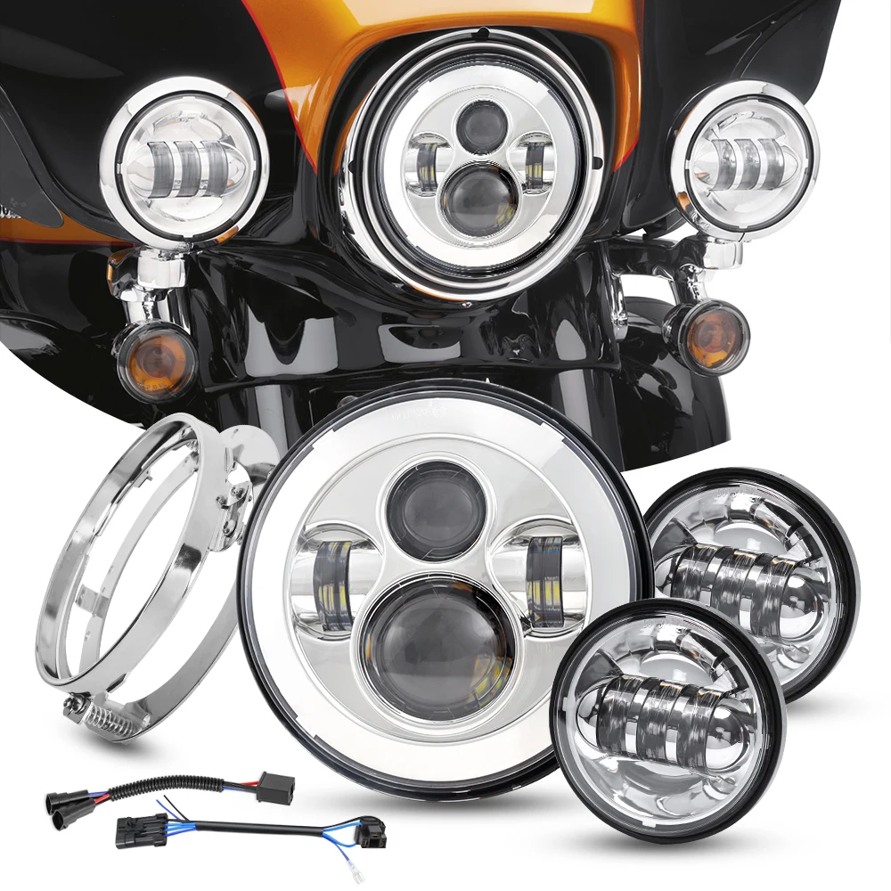 

7" Black LED Projector Headlight With Mounting Bracket+4.5" Fog Passing Light For Harley Touring Electra Glide Road King Softail