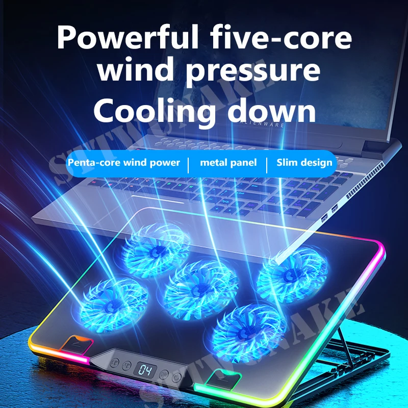 RGB Gaming Laptop Stand Aluminum Alloy Cooling Notebook With 5 Fan And 2 USB Ports Stand Holder Suit for 11-17 inch Laptop RGB Gaming Laptop Stand Aluminum Alloy Cooling Notebook With 5 Fan And 2 USB Ports Stand Holder Suit for 11-17 inch Laptop