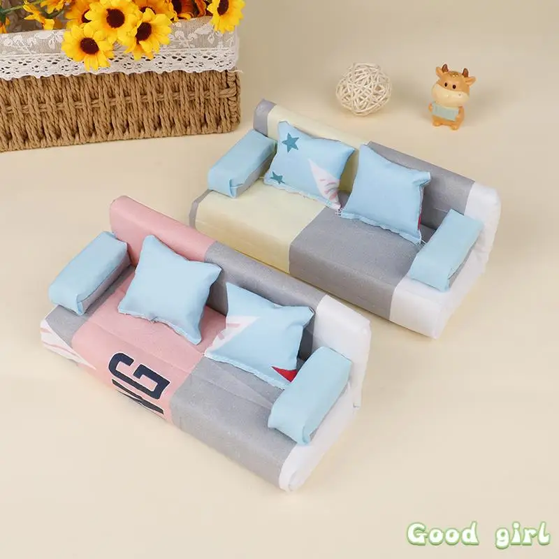 

1Set New Cute Miniature Cloth Sofa With 2 Cushions For Doll Kid's Play House Toys Doll House Furniture [Random Color]