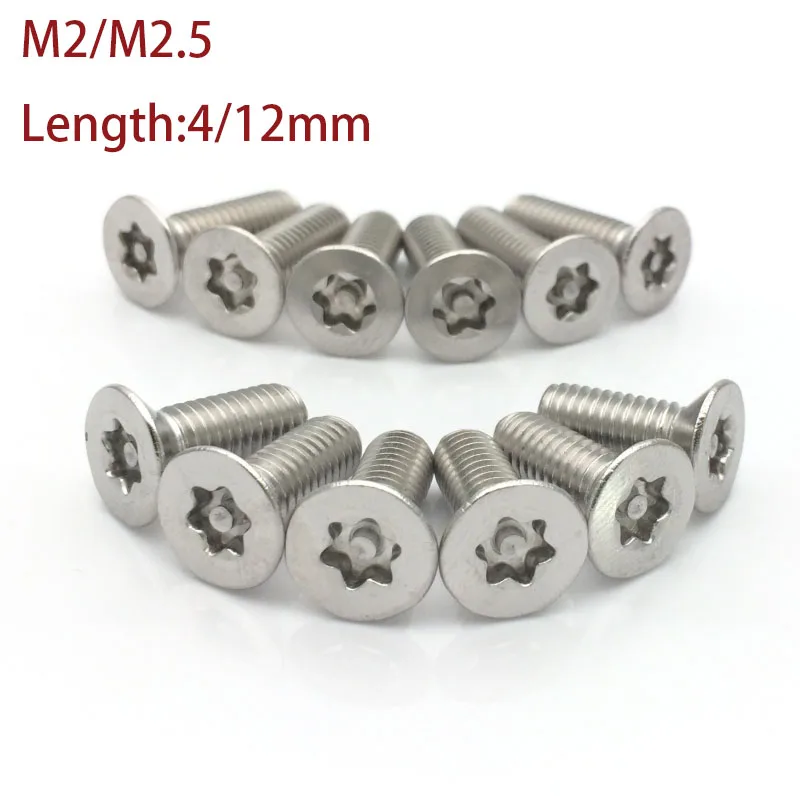 

20pcs A2 304 stainless steel M2 2.5 flat countersunk head Six Lobe Torx plum with core pin star anti-theft screw bolt L=4-12mm