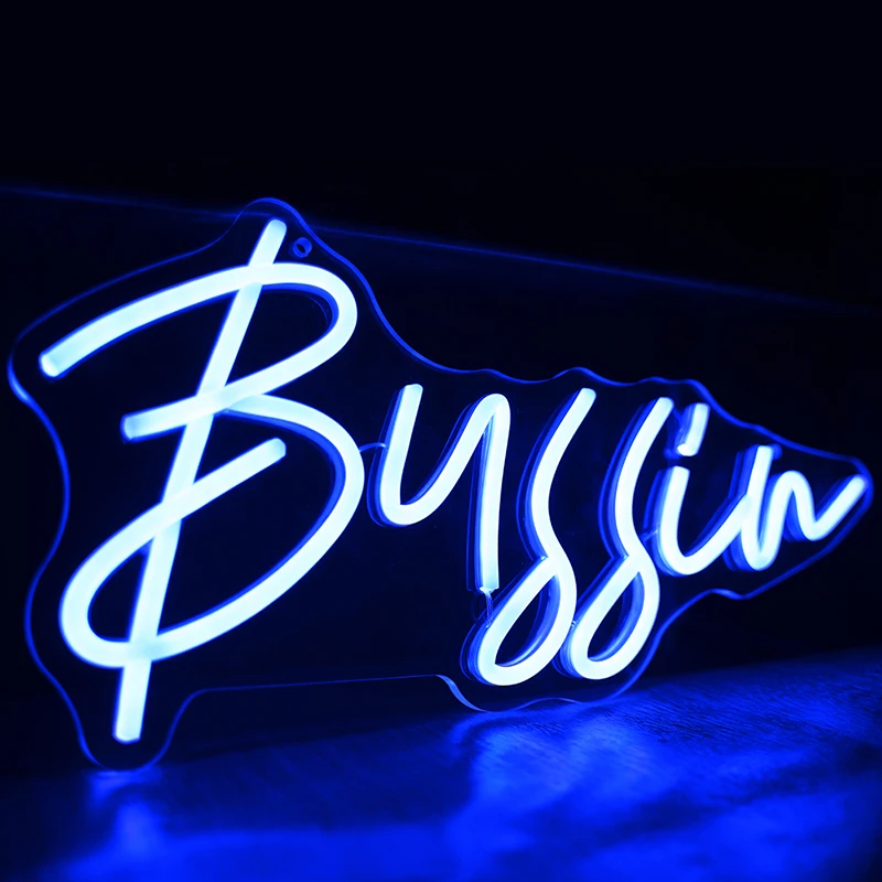 Bussin LED Neon Signs Funny Trending Word designs Blue Meme Cool Letter Neon Light for Wall Decor Art Decorative Letter for Bar