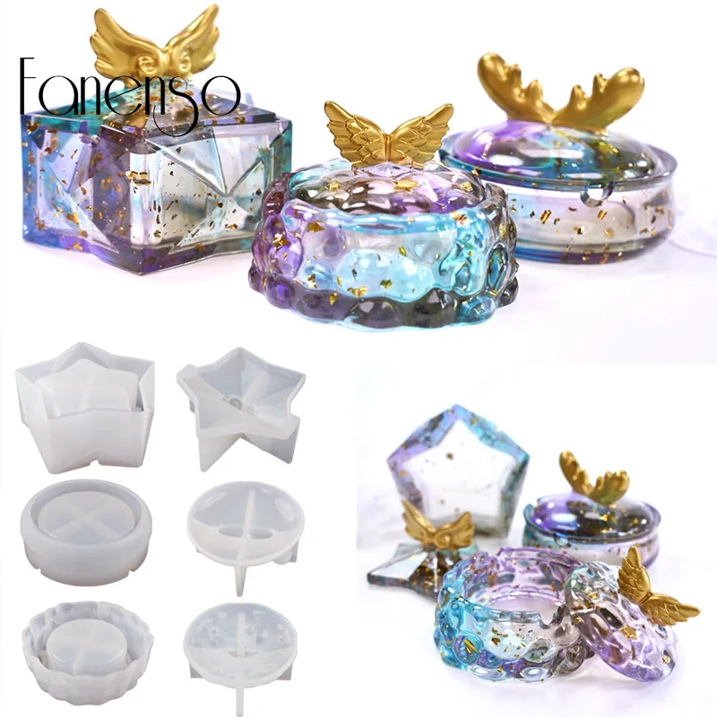 

DIY Epoxy Resin Mold with Lid Storage Box Clouds, Stars, Wings, Antlers, Elk Mirror Surface Silicone Mold
