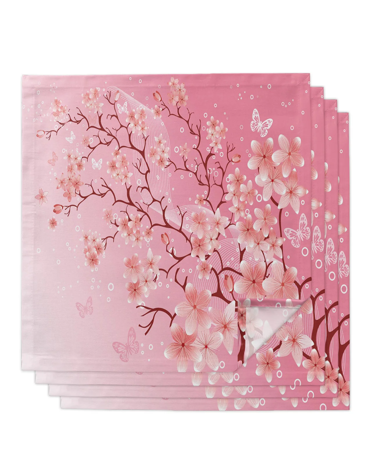 

4pcs Cherry Blossom Butterfly Pink Square 50cm Table Napkin Party Wedding Decoration Table Cloth Kitchen Dinner Serving Napkins