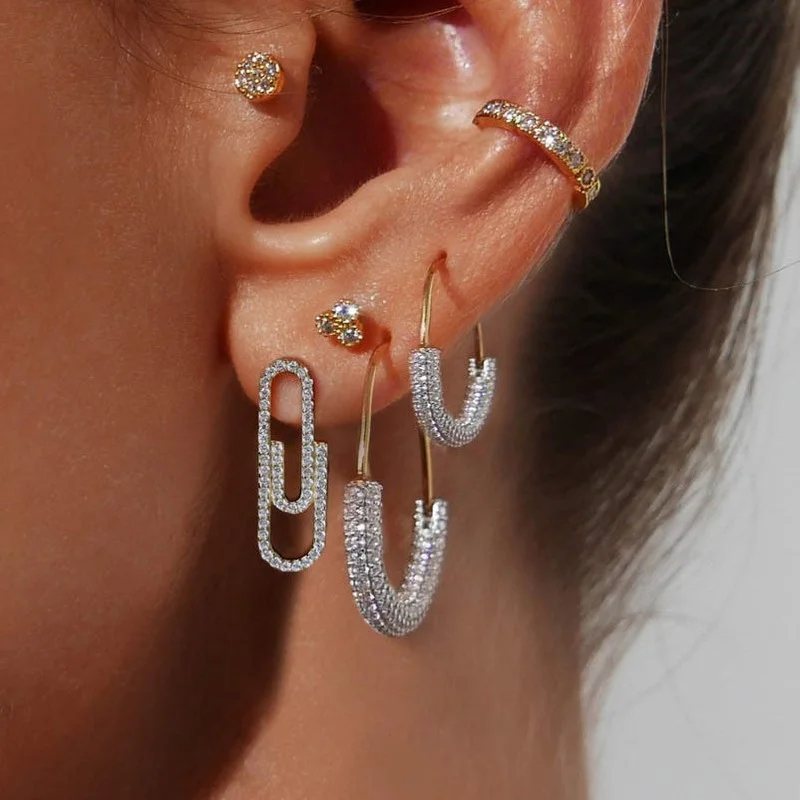

New Zircon Safe Pin Hoop Earrings for Women Fashion Hip Hop Metal Hanging Earrings Wholesale Jewelry Accessories Gifts