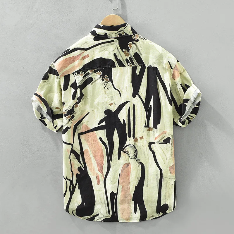 Мужская винтажная рубашка из 2787 льна Повседневная Свободная дышащая Тонкая