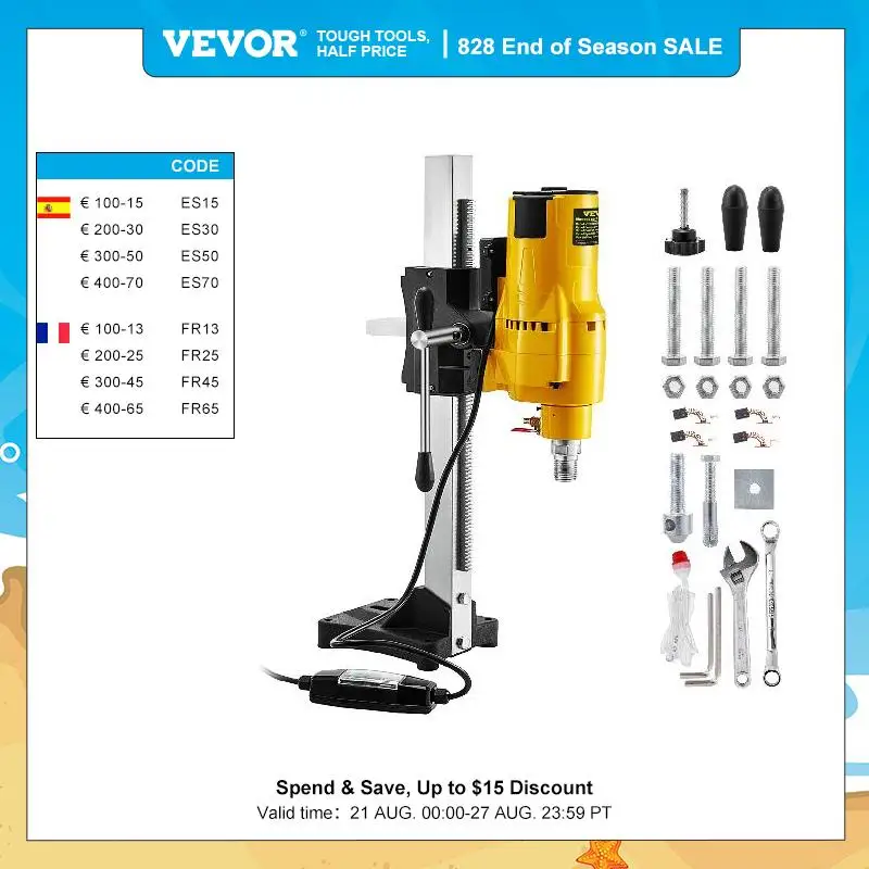 VEVOR Vertical Diamond Core Drill Stand 205mm 255mm Heavy Duty Engineering Bench Wet/Dry Concrete Drilling Machine 3980W 4450W