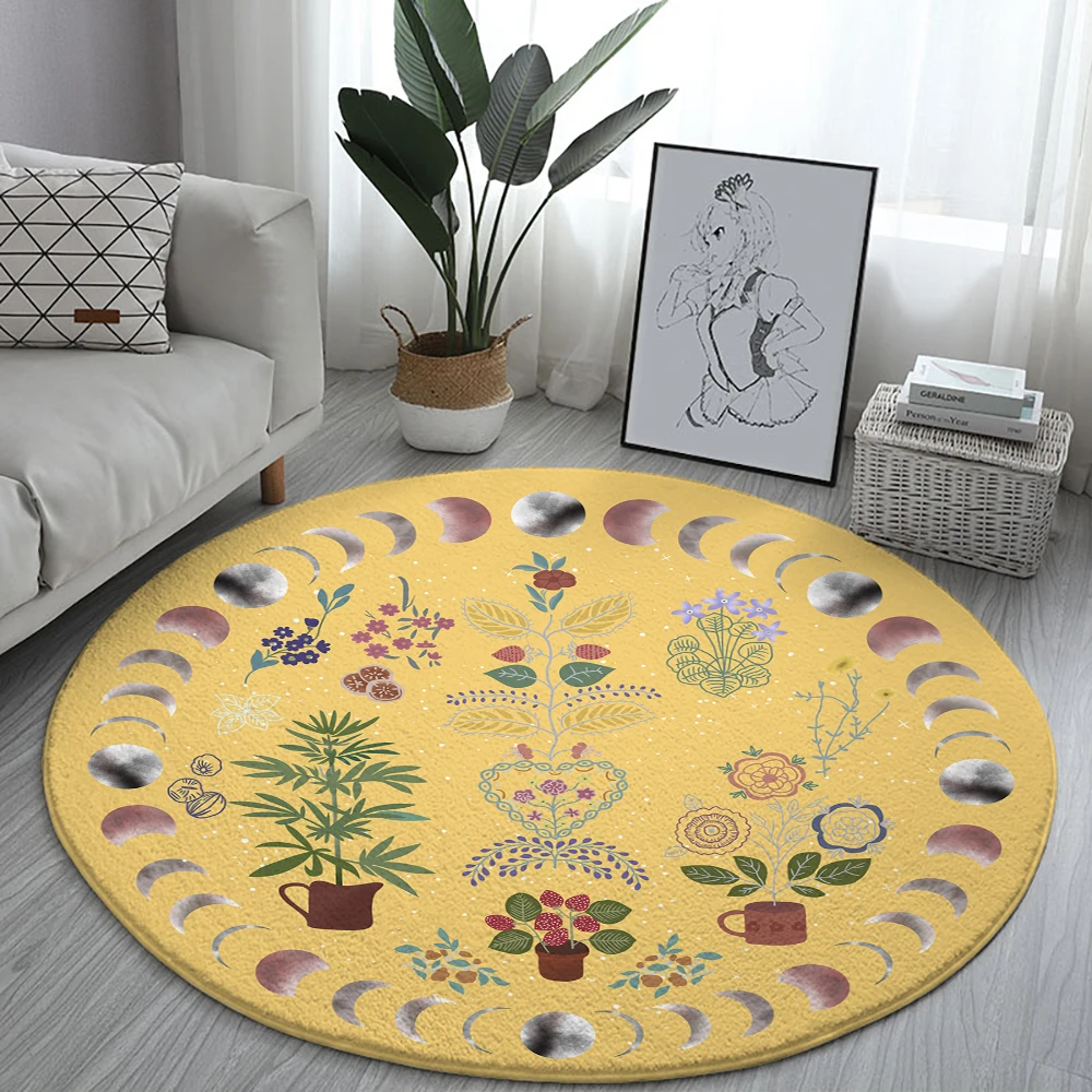 

Moon Phase Flower Round Rugs House Sofa Carpet Home Living Room Bedroom Bathroom Floor Mats Print Decorate Carpet