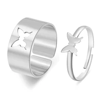 vintage simple animal butterlfly star moon heart flame open rings for women girls gothic jewelry punk black couple ring set