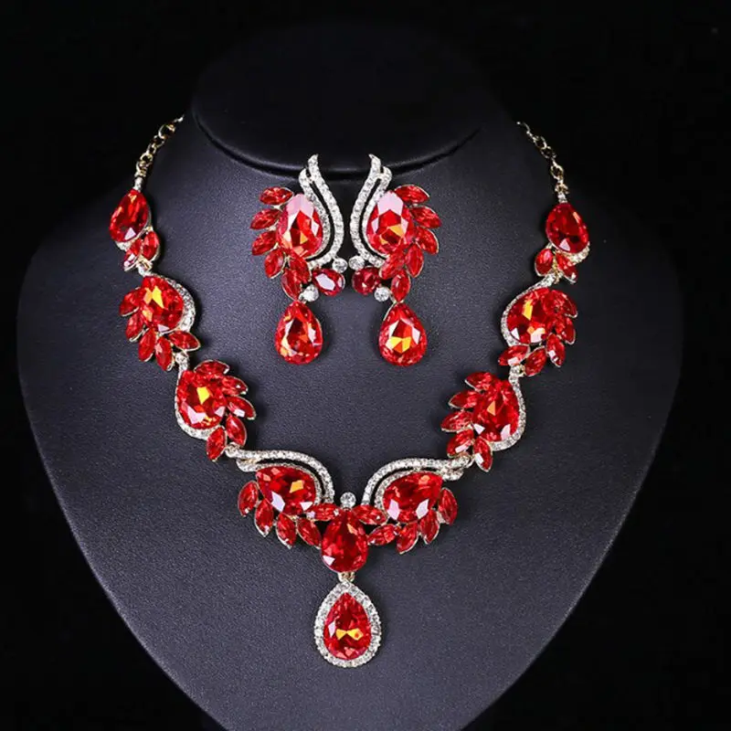 

Popular Gem Necklace Earring Set in Europe and America, Fashionable and Versatile Style Bridal Party Dress, Female Accessories