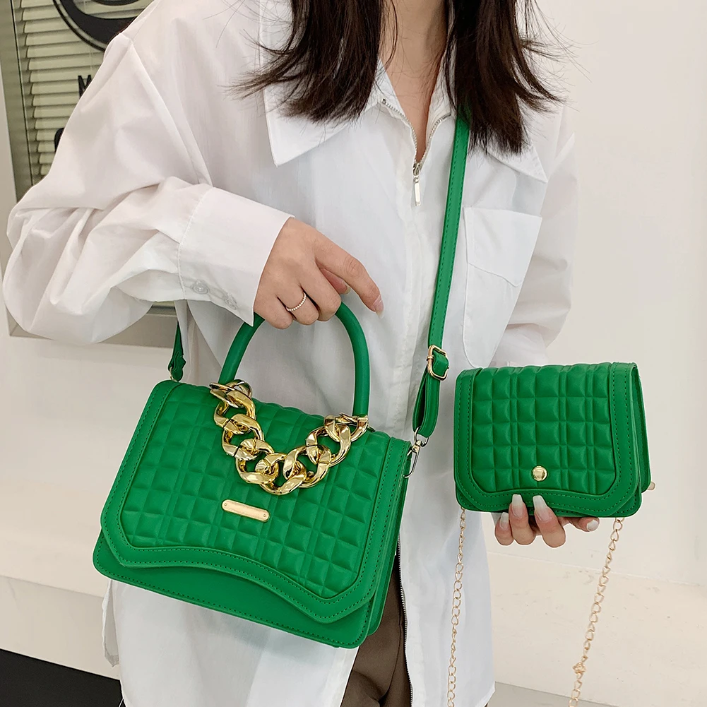 

Women Composite Bag PU Leather Diamond Lattice Shoulder Bag with Purse Lady Casual Metal Chain Luxury Brand Designer Handbags