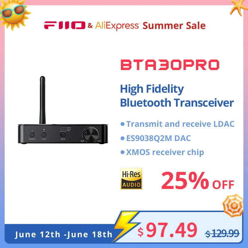 FiiO BTA30Pro HiFi Wireless Bluetooth 5.0 LDAC,32bit/384khz, DSD256, 30M Transmitter Receiver for PC/TV/Speaker/Headphone