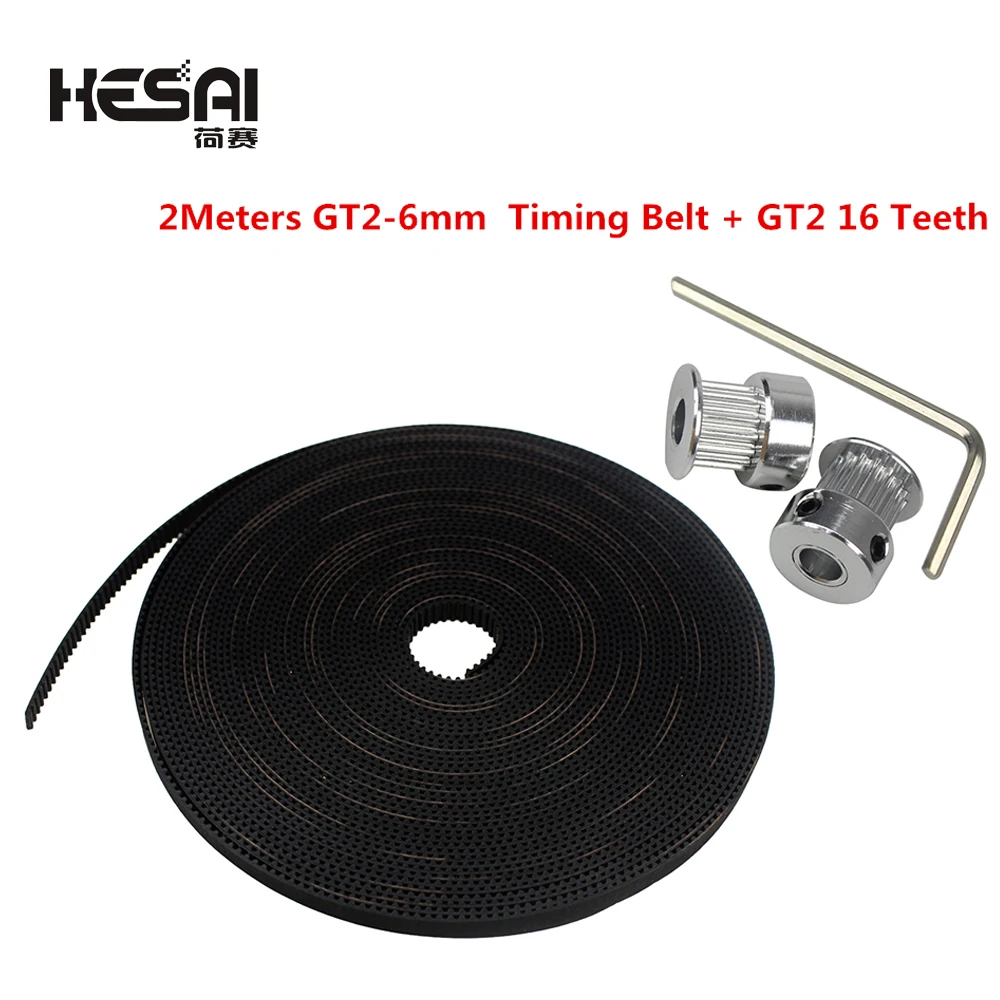 

3D Printer Parts Accessory GT2 2PCS 16 Teeth Bore 5mm+Timing Alumium Pulley Rubber Samll Backlash Open Belt Width 6mm*2/5/10M