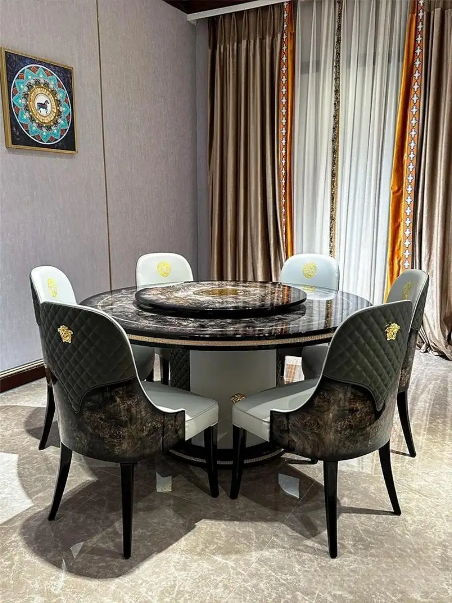 Итальянский роскошный круглый обеденный стол и стул из массива дерева Xiaohongshu home