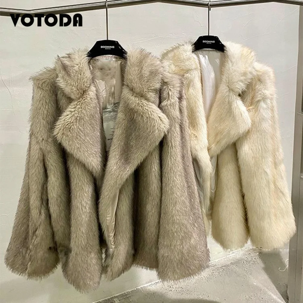 Winter Women Luxury Fur Coats Fluffy Furry Faux Mink Coat Loose Casual Turn-down Collar Jacket Fake Fox Fur Overcoat Outerwear