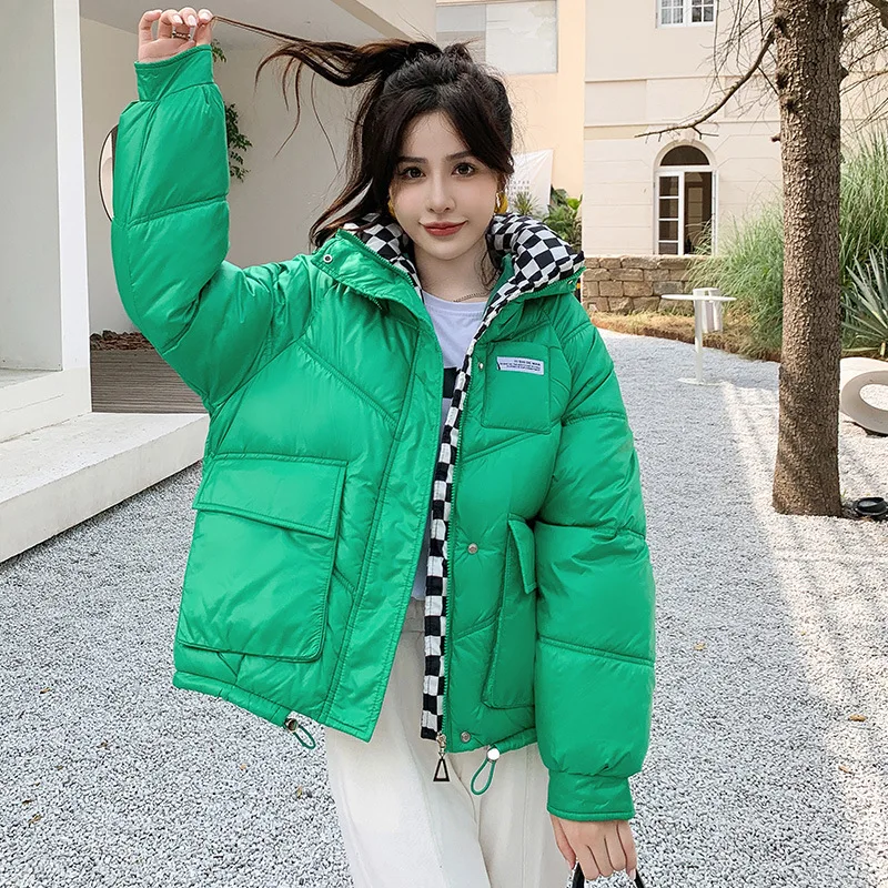 2022 Winter Thicken Warm Coat Puffer Jacket for Women Female Loose Cotton Padded Sequins Hooded Parka Coat