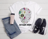 autish mom graphic print tshirt womens clothing skeleton watercolor flowers t shirt femme summer short sleeve t shirt female