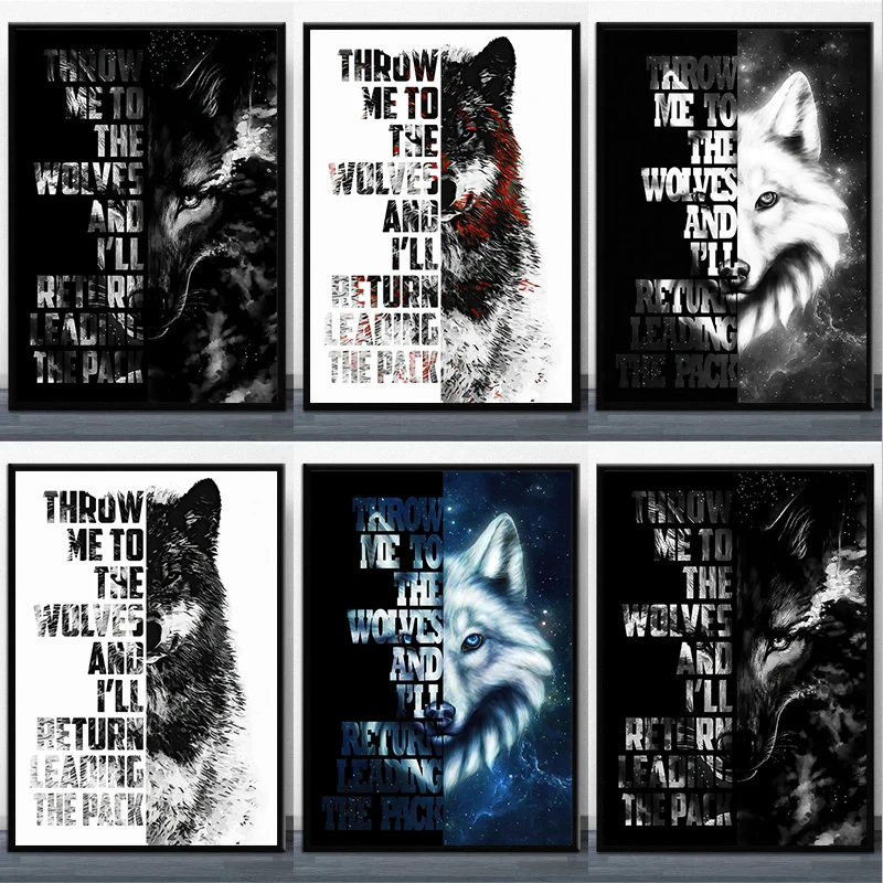 

Animal Wolf Inspirational Quote Posters and Prints Canvas Paintings Wall Art Pictures for Living Room Decor No Frame