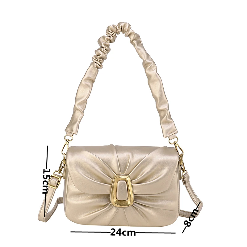 2023 New Fashion Pleated PU Leather Shoulder Bag Design Women's Leisure Armpit Bag  Female  Small Shoulder Crossbody Bag