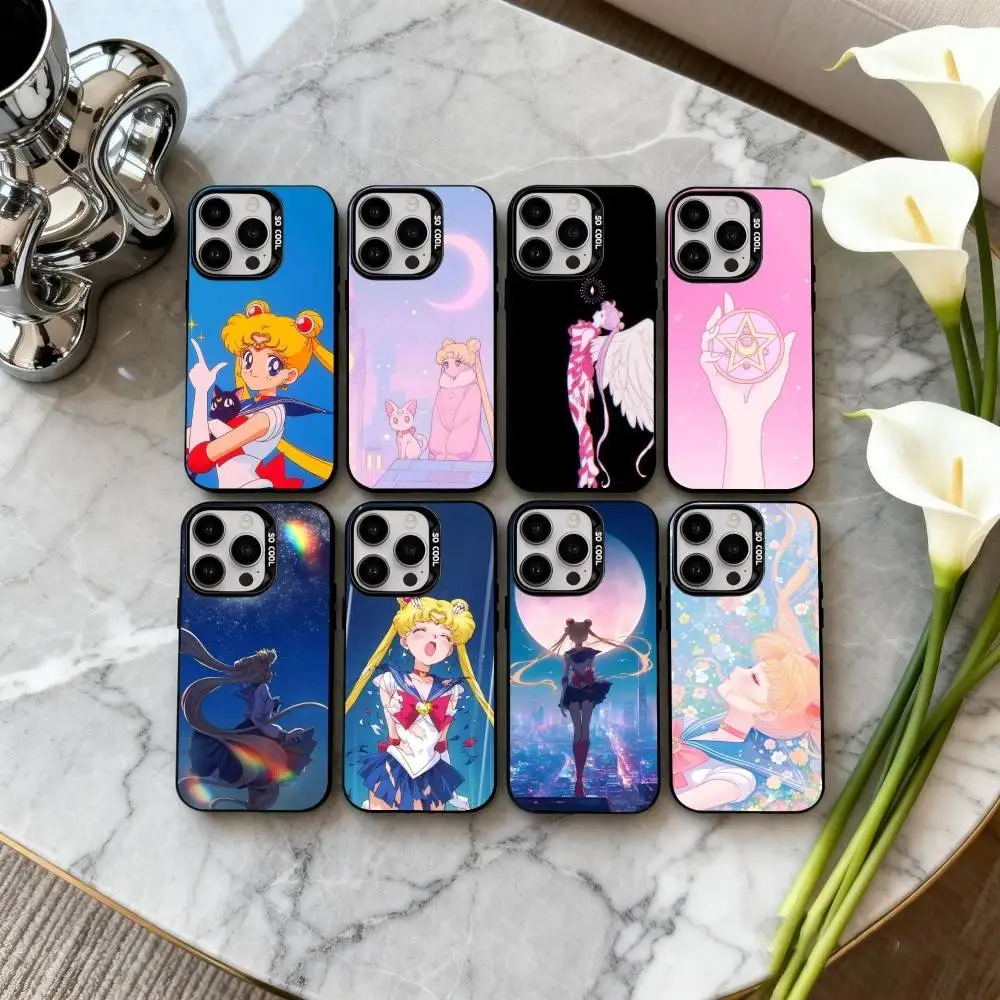 Фото Чехол для телефона Sparkle Pastel S-Sailor M-Moons для iPhone 17, 16, 15, 14, 13, 12, 11 Plus, Pro Max, черный, серебристый, цвета конфет. №1
