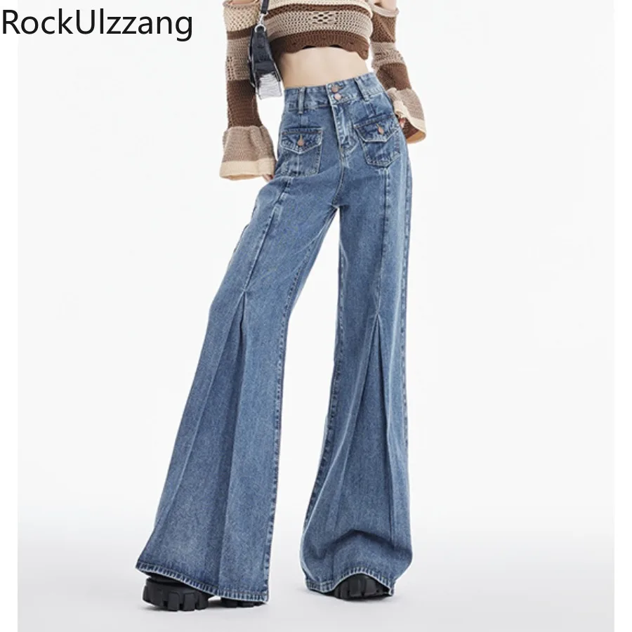 

Rockulzzang Loose Straight Denim Pant Women Jeans [vintage streetwear harajuku y2k clothing baggy wide leg]