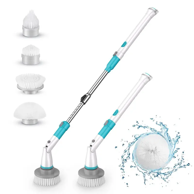 

Скребок на день матери, 350 об/мин, беспроводная щетка для чистки ванной комнаты с регулируемым удлинителем, 4 сменных скребка для чистки B